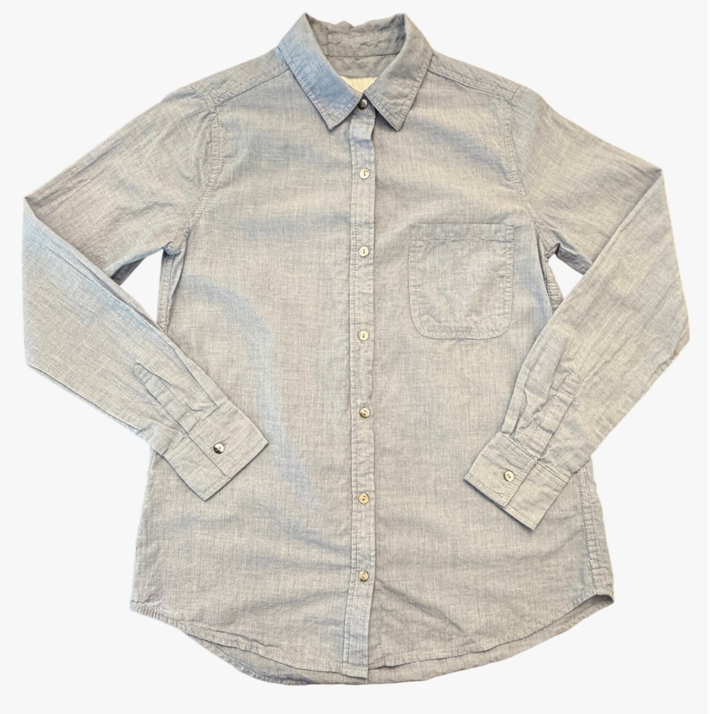 Lola River Womens XS Light Blue Cotton Chambray Button Front Long Sleeve Shirt